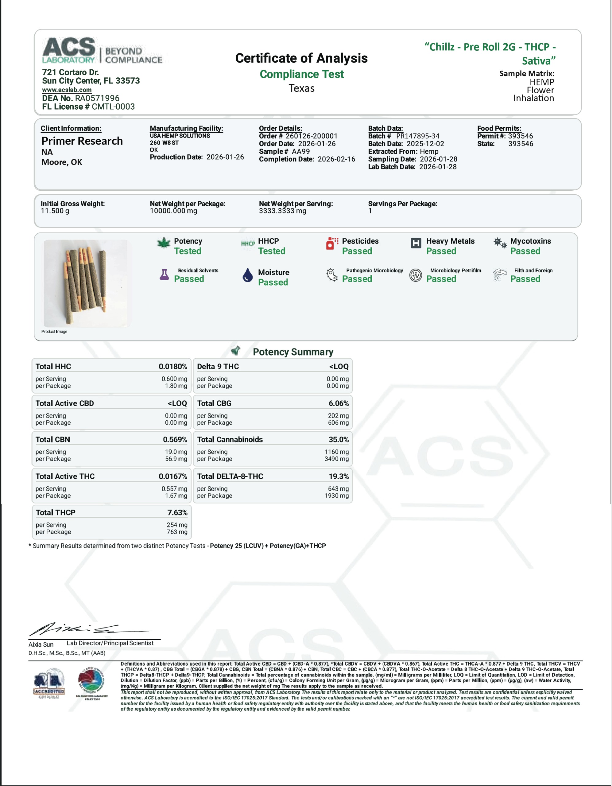 PreRoll COA 1